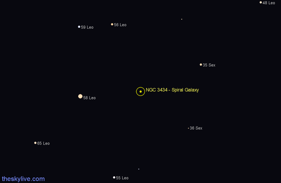 Finder chart NGC 3434 - Spiral Galaxy in Leo star