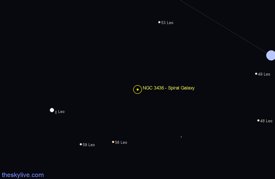 Finder chart NGC 3436 - Spiral Galaxy in Leo star
