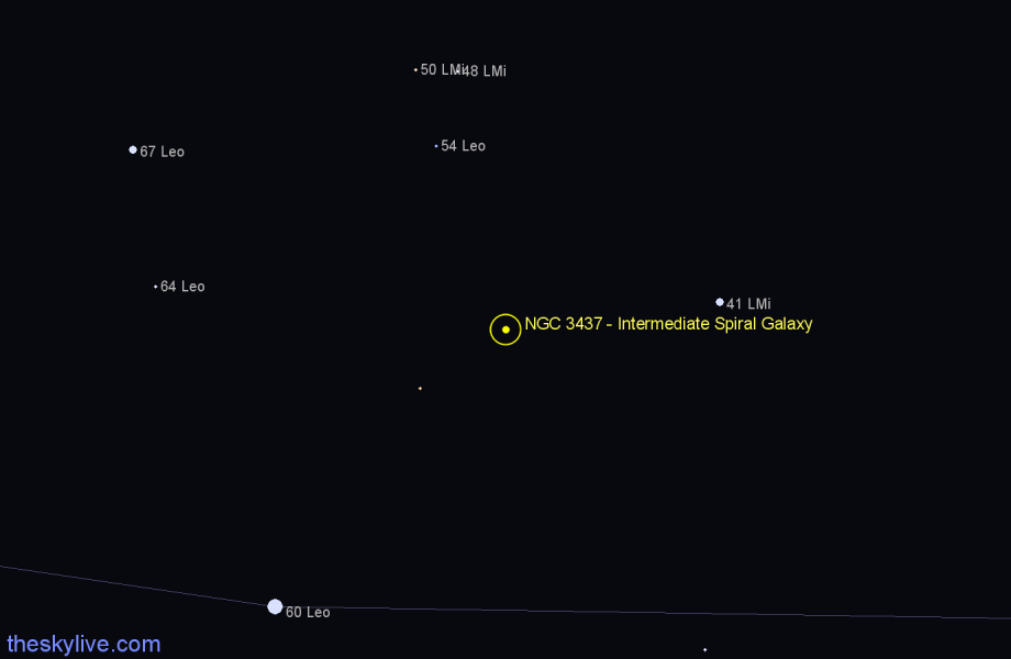 Finder chart NGC 3437 - Intermediate Spiral Galaxy in Leo star
