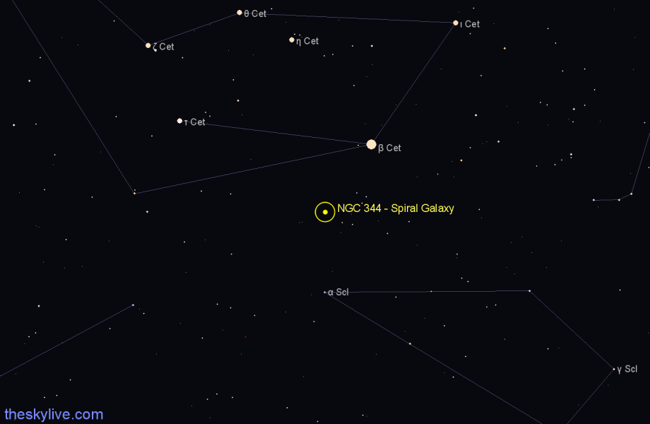 Finder chart NGC 344 - Spiral Galaxy in Cetus star