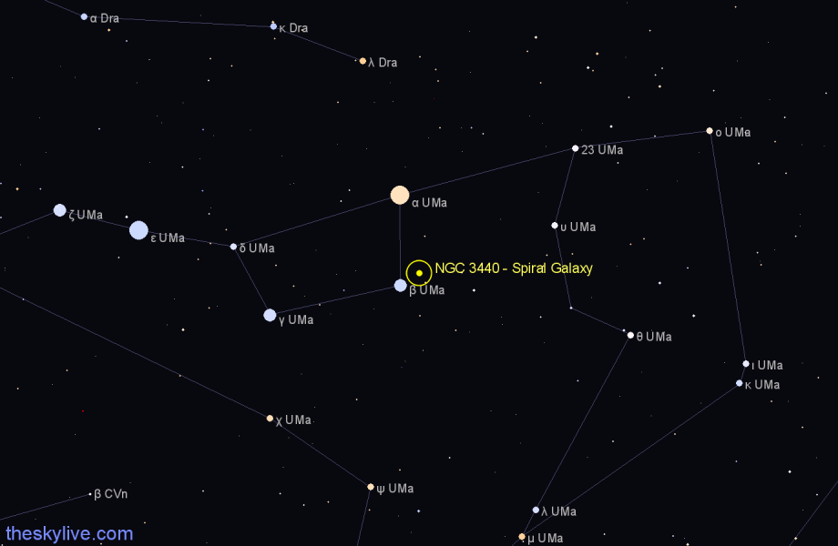 Finder chart NGC 3440 - Spiral Galaxy in Ursa Major star