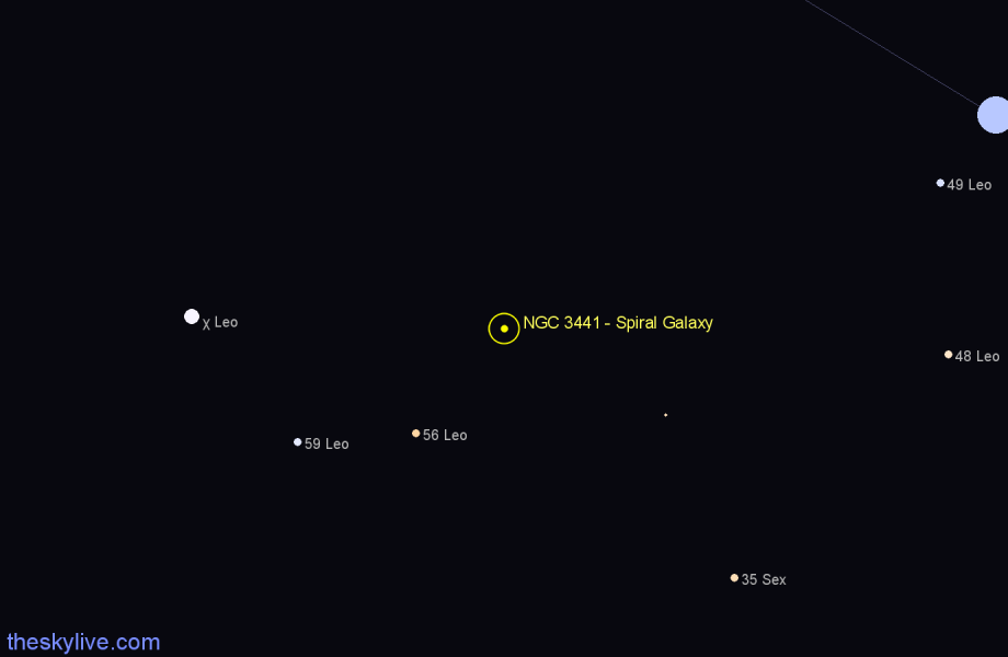 Finder chart NGC 3441 - Spiral Galaxy in Leo star