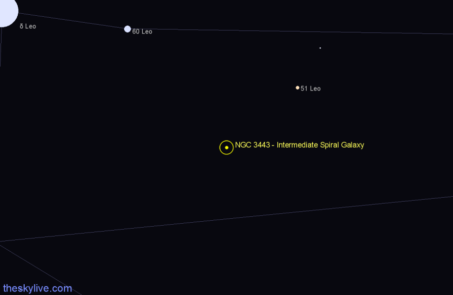 Finder chart NGC 3443 - Intermediate Spiral Galaxy in Leo star