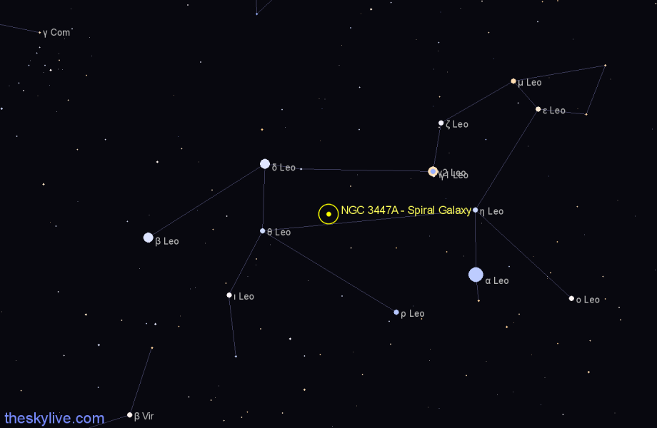 Finder chart NGC 3447A - Spiral Galaxy in Leo star