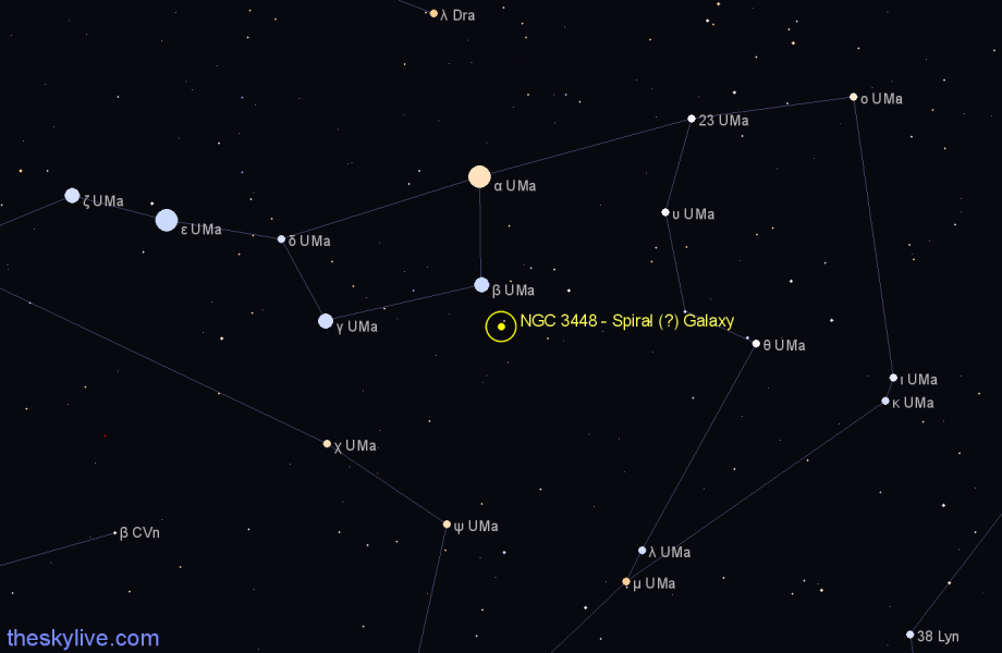 Finder chart NGC 3448 - Spiral (?) Galaxy in Ursa Major star