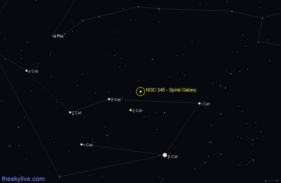 Finder chart NGC 345 - Spiral Galaxy in Cetus star