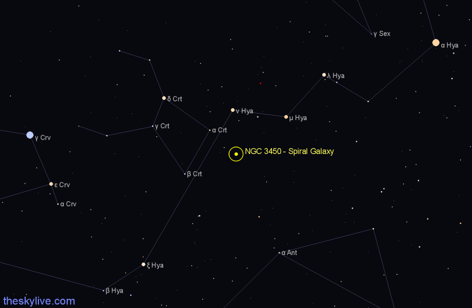 Finder chart NGC 3450 - Spiral Galaxy in Hydra star