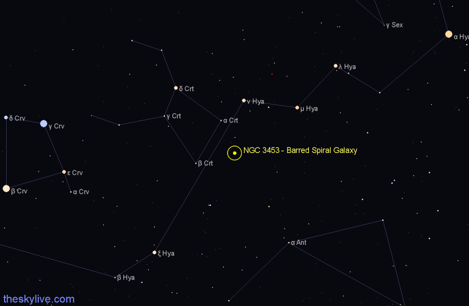 Finder chart NGC 3453 - Barred Spiral Galaxy in Hydra star