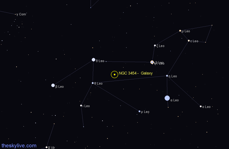 Finder chart NGC 3454 - Galaxy in Leo star