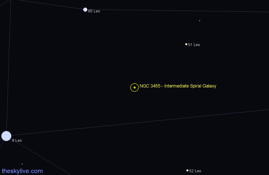 Finder chart NGC 3455 - Intermediate Spiral Galaxy in Leo star