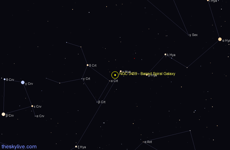 Finder chart NGC 3459 - Barred Spiral Galaxy in Crater star