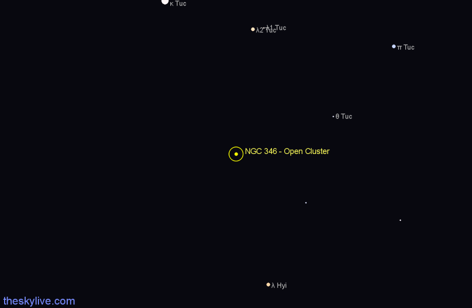 Finder chart NGC 346 - Open Cluster in Tucana star