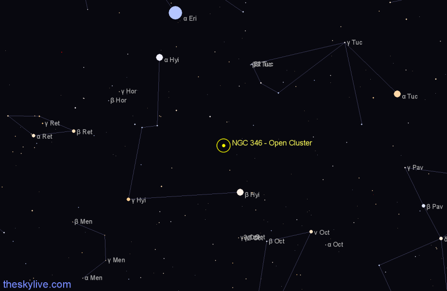 Finder chart NGC 346 - Open Cluster in Tucana star