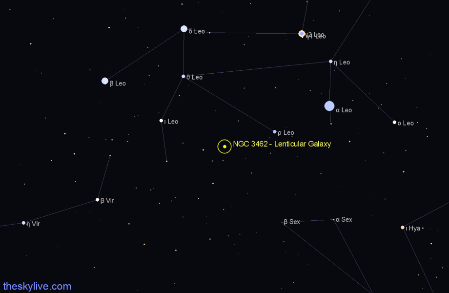 Finder chart NGC 3462 - Lenticular Galaxy in Leo star