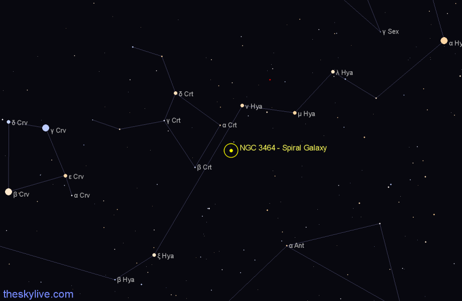 Finder chart NGC 3464 - Spiral Galaxy in Hydra star