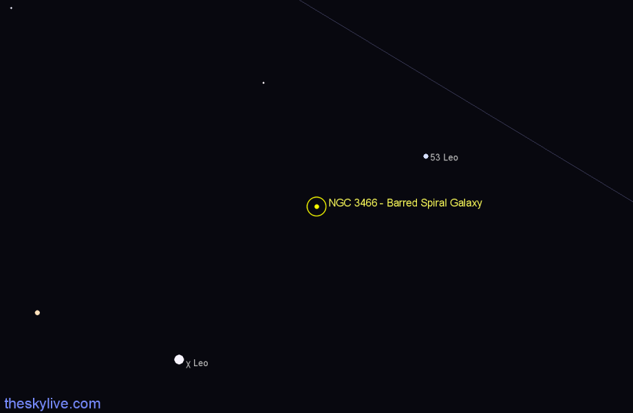 Finder chart NGC 3466 - Barred Spiral Galaxy in Leo star