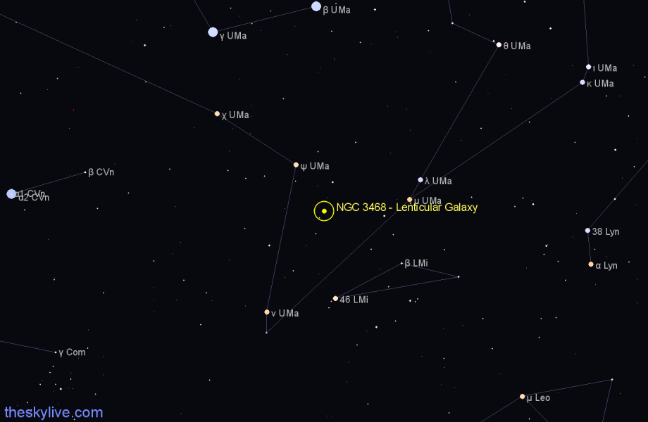 Finder chart NGC 3468 - Lenticular Galaxy in Ursa Major star