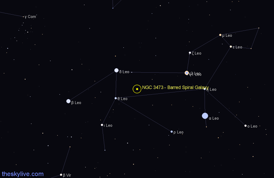 Finder chart NGC 3473 - Barred Spiral Galaxy in Leo star