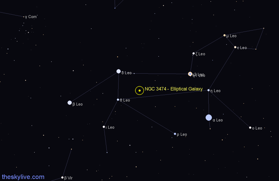 Finder chart NGC 3474 - Elliptical Galaxy in Leo star