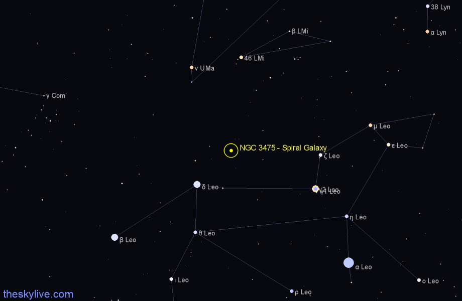 Finder chart NGC 3475 - Spiral Galaxy in Leo star