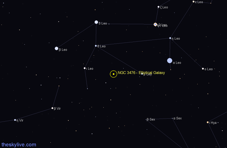 Finder chart NGC 3476 - Elliptical Galaxy in Leo star