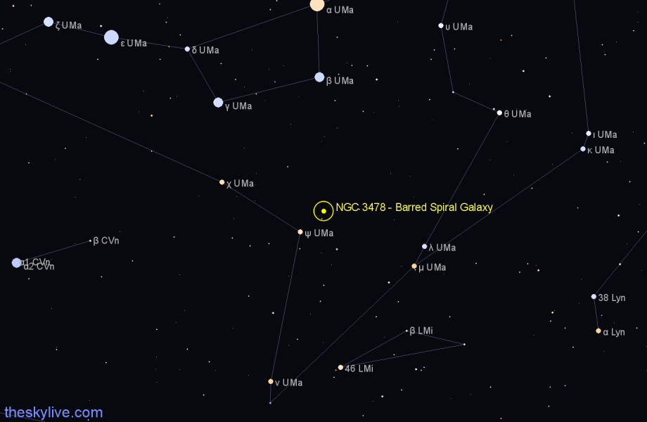 Finder chart NGC 3478 - Barred Spiral Galaxy in Ursa Major star