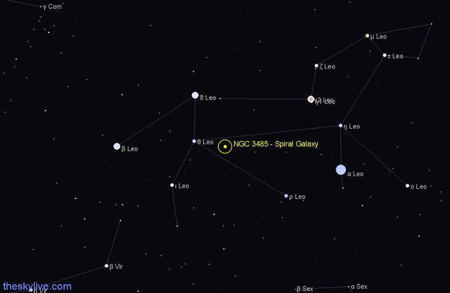 Finder chart NGC 3485 - Spiral Galaxy in Leo star