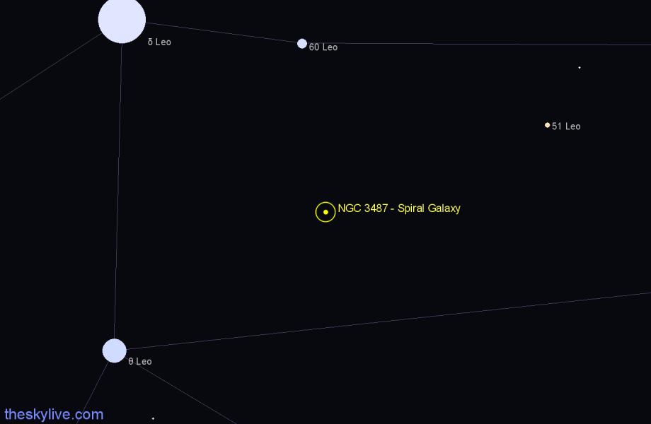 Finder chart NGC 3487 - Spiral Galaxy in Leo star