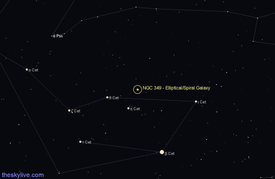 Finder chart NGC 349 - Elliptical/Spiral Galaxy in Cetus star