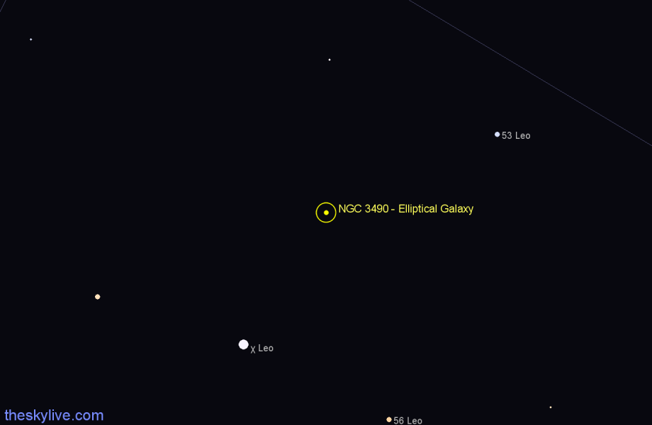 Finder chart NGC 3490 - Elliptical Galaxy in Leo star