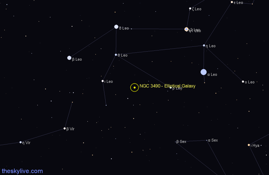 Finder chart NGC 3490 - Elliptical Galaxy in Leo star