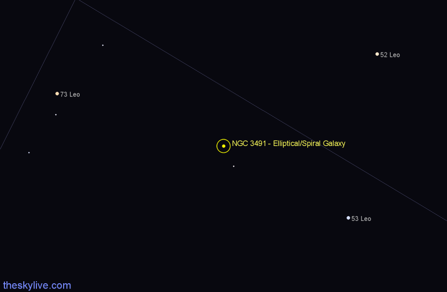 Finder chart NGC 3491 - Elliptical/Spiral Galaxy in Leo star