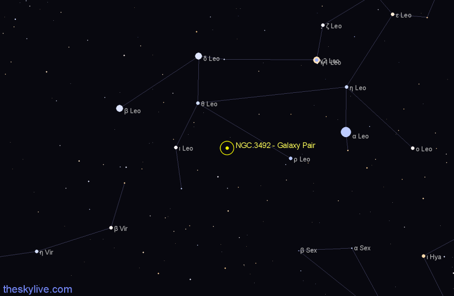 Finder chart NGC 3492 - Galaxy Pair in Leo star