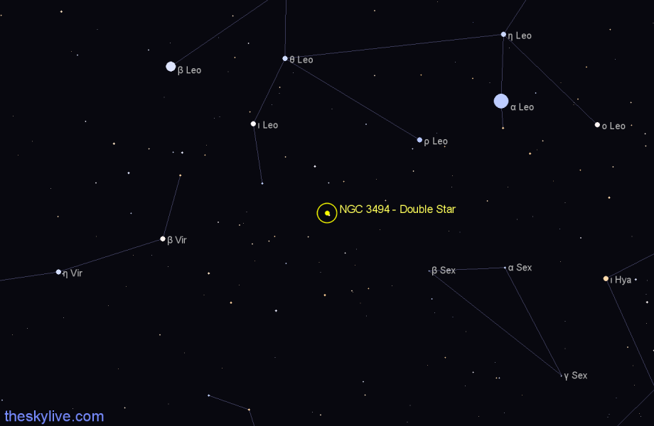 Finder chart NGC 3494 - Double Star in Leo star