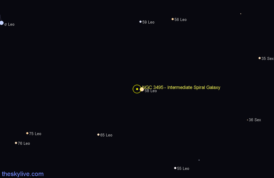 Finder chart NGC 3495 - Intermediate Spiral Galaxy in Leo star