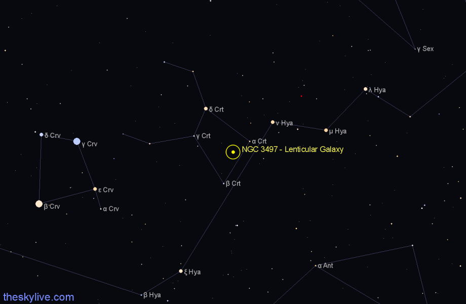 Finder chart NGC 3497 - Lenticular Galaxy in Crater star