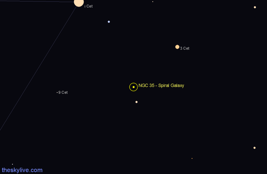 Finder chart NGC 35 - Spiral Galaxy in Cetus star