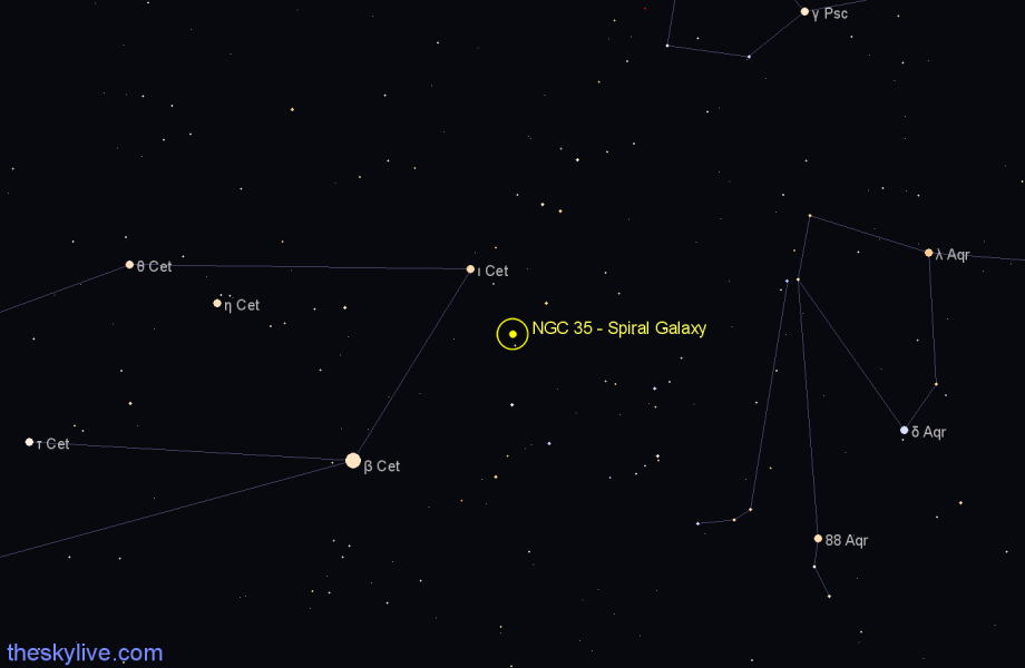 Finder chart NGC 35 - Spiral Galaxy in Cetus star