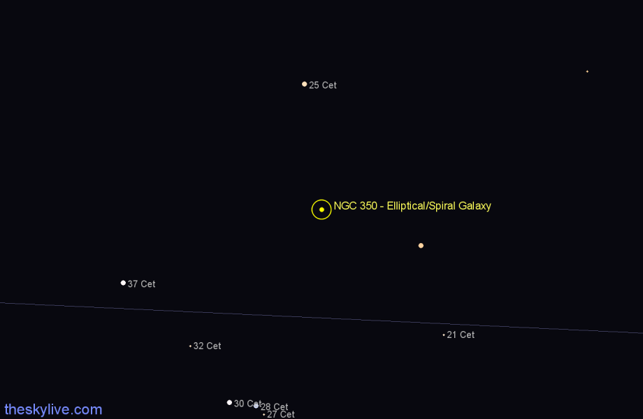 Finder chart NGC 350 - Elliptical/Spiral Galaxy in Cetus star