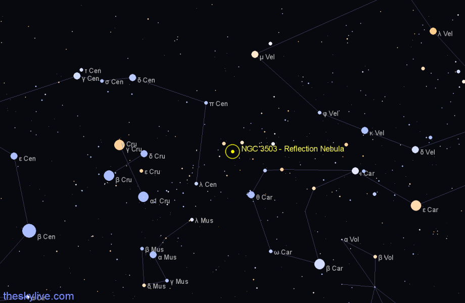 Finder chart NGC 3503 - Reflection Nebula in Carina star