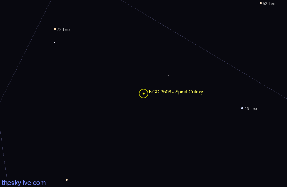 Finder chart NGC 3506 - Spiral Galaxy in Leo star