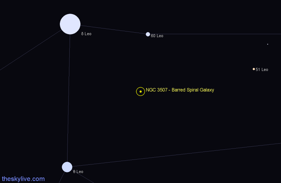 Finder chart NGC 3507 - Barred Spiral Galaxy in Leo star