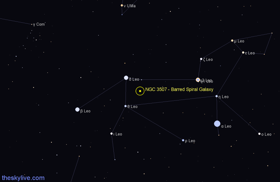 Finder chart NGC 3507 - Barred Spiral Galaxy in Leo star