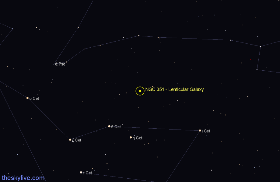 Finder chart NGC 351 - Lenticular Galaxy in Cetus star