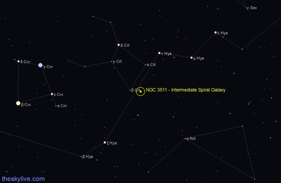 Finder chart NGC 3511 - Intermediate Spiral Galaxy in Crater star