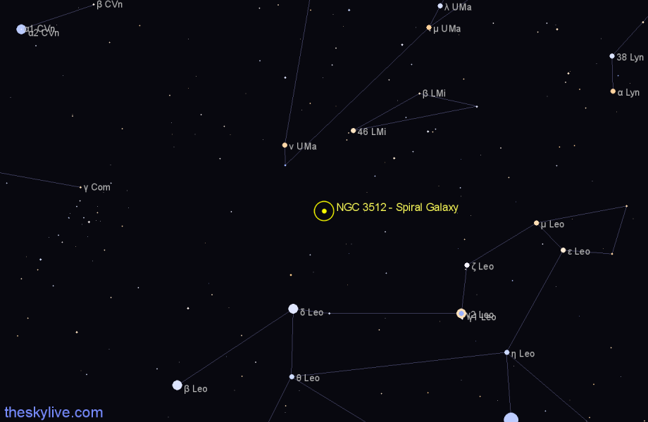 Finder chart NGC 3512 - Spiral Galaxy in Leo Minor star