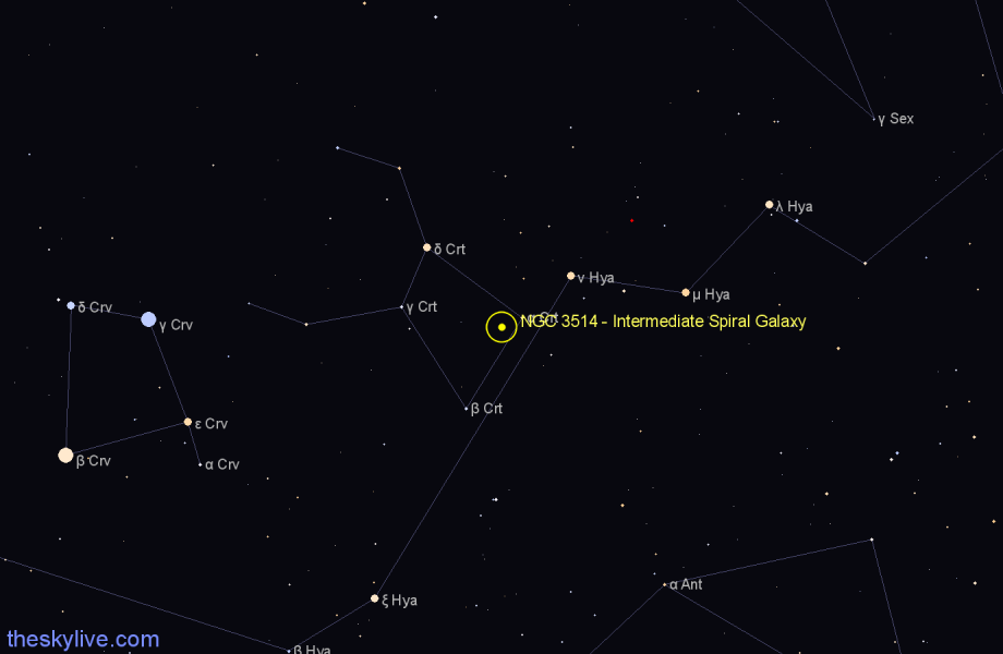 Finder chart NGC 3514 - Intermediate Spiral Galaxy in Crater star