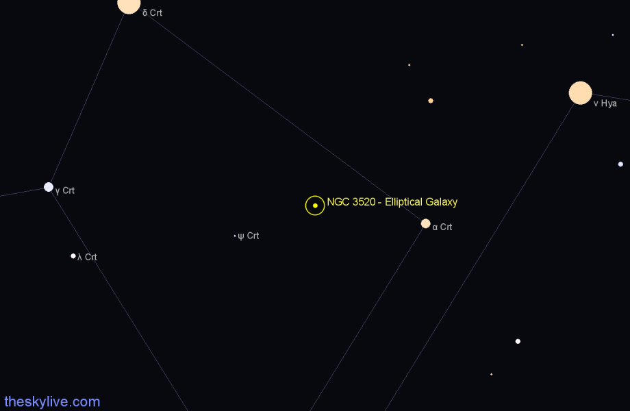 Finder chart NGC 3520 - Elliptical Galaxy in Crater star