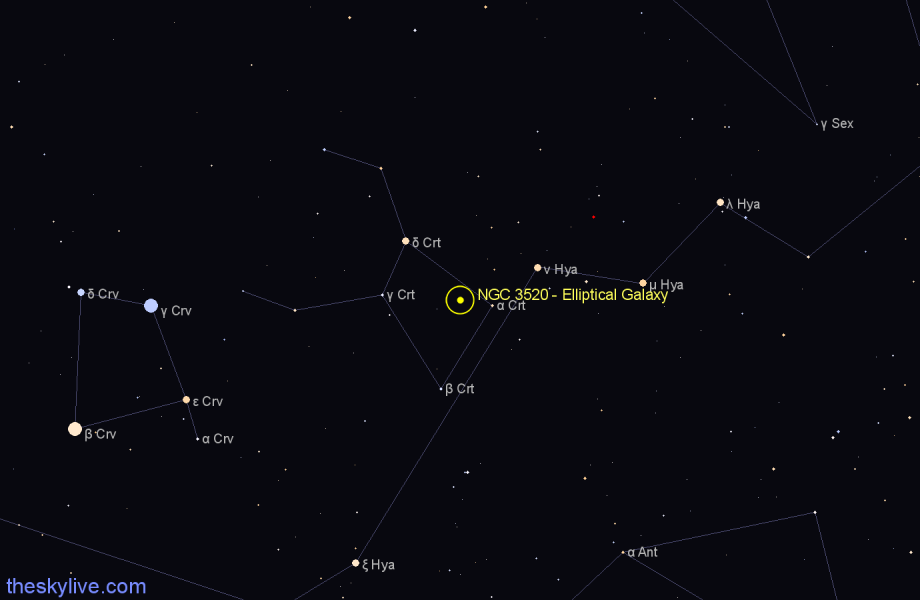 Finder chart NGC 3520 - Elliptical Galaxy in Crater star