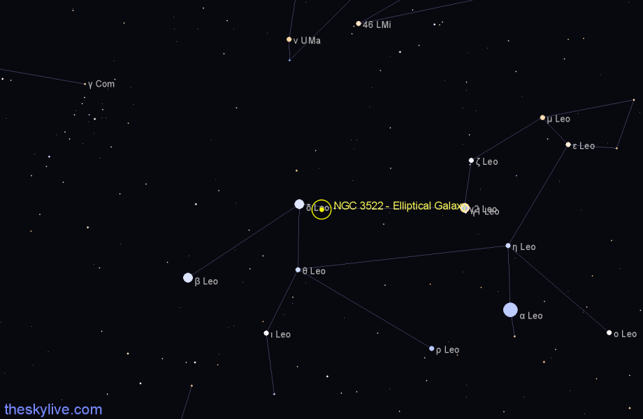 Finder chart NGC 3522 - Elliptical Galaxy in Leo star